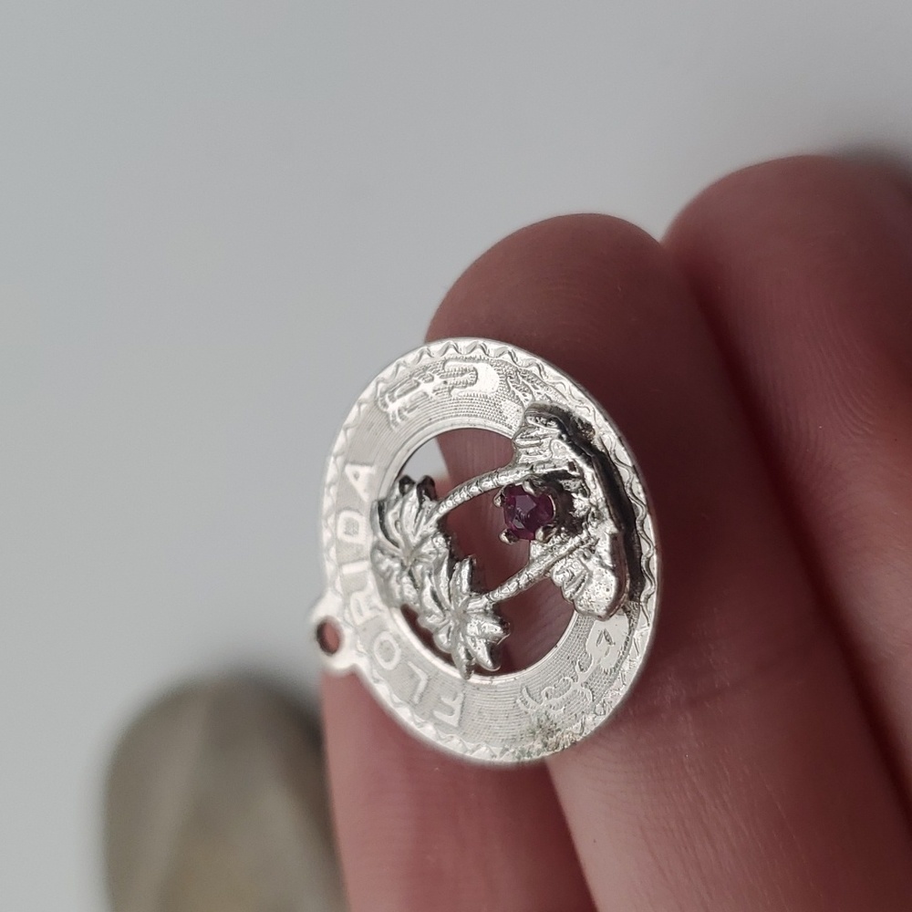 Florida crystal garnet sterling‎ silver necklace pendant - Picture 2 of 3